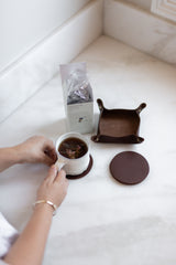 Simple Leather Holder with Coasters - Set of 4 | Caramel - Saddler & Co - Saddler & Co | Australian Made Leather Goods