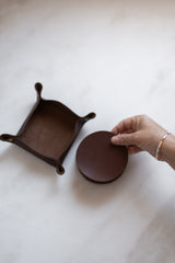 Simple Leather Holder with Coasters - Set of 4 | Caramel - Saddler & Co - Saddler & Co | Australian Made Leather Goods