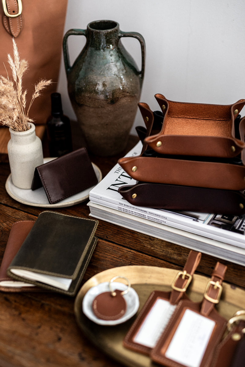 'Toffee' Leather Hold All Tray - Large
