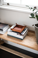Tan Leather Hold All Tray - Large